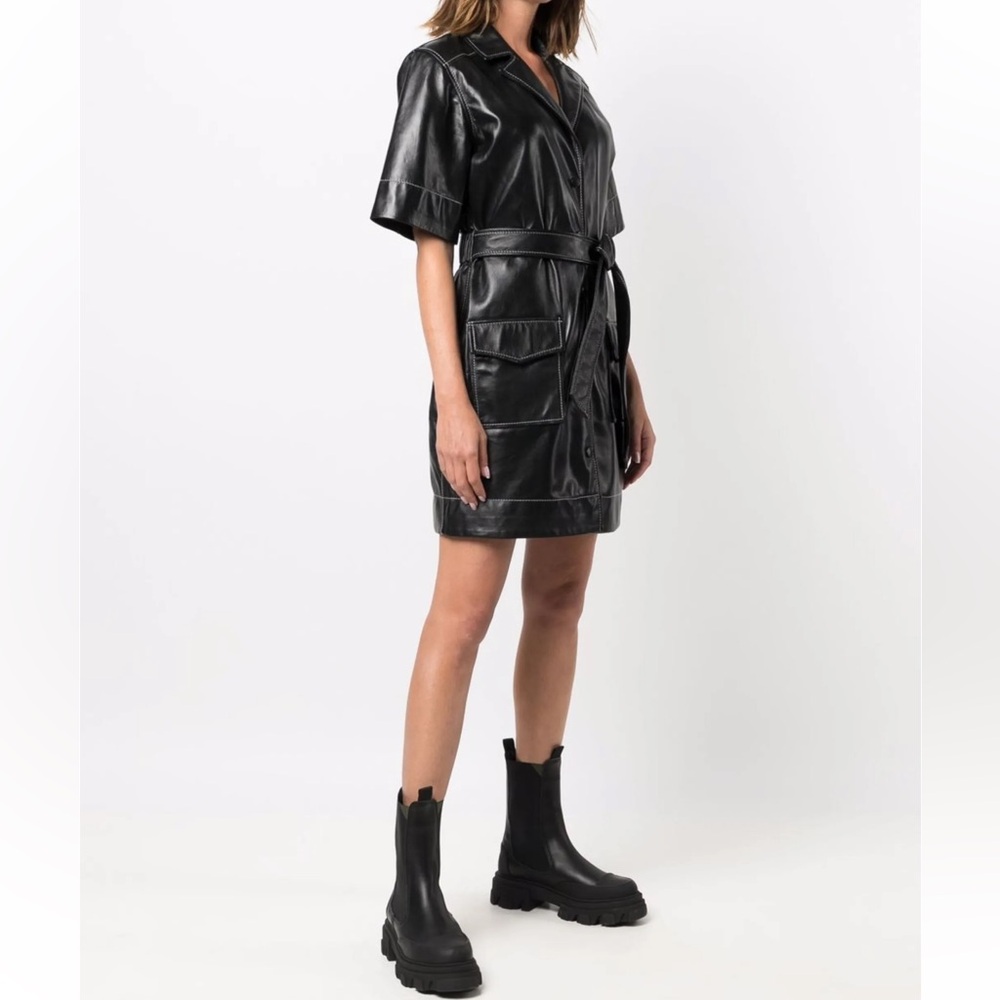 Ganni Black Short Sleeve Leather Jacket